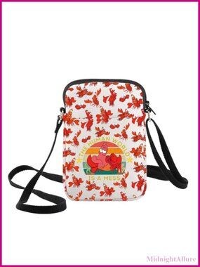 Canvas Crossbody Bag Cartoon Shoulder Bag Crab Lover Gift Zipper Closure